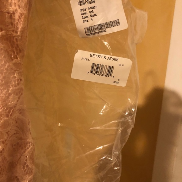Blush Betsy & Adam Long Cap Sleeve Lace Gown 4 - Picture 3 of 4